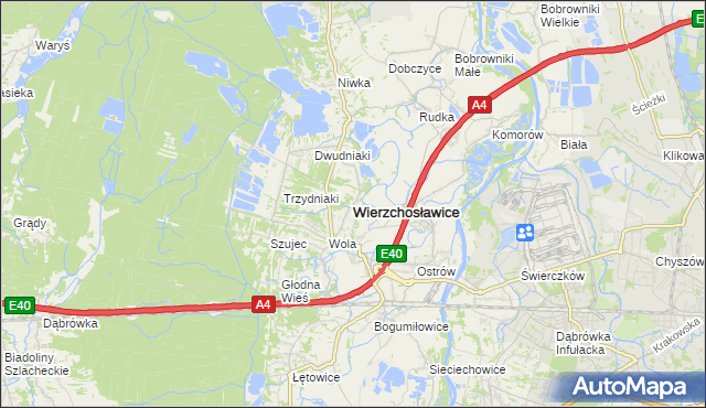 mapa Wierzchosławice powiat tarnowski, Wierzchosławice powiat tarnowski na mapie Targeo