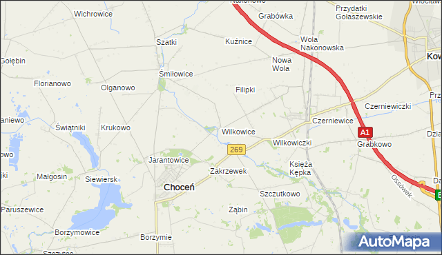mapa Wilkowice gmina Choceń, Wilkowice gmina Choceń na mapie Targeo