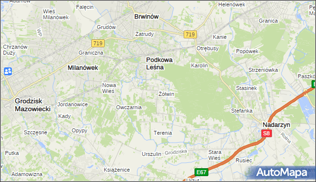 mapa Żółwin gmina Brwinów, Żółwin gmina Brwinów na mapie Targeo