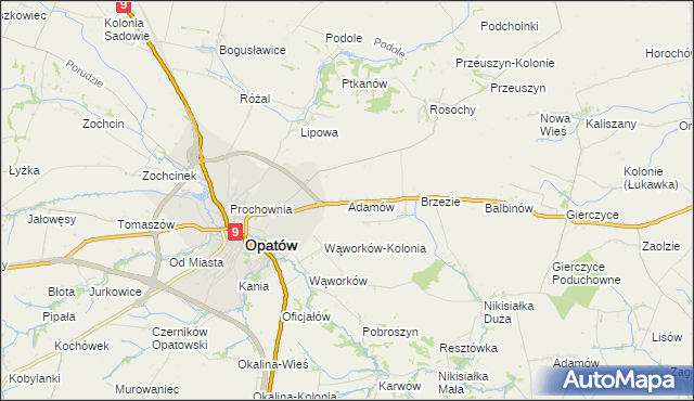 mapa Adamów gmina Opatów, Adamów gmina Opatów na mapie Targeo