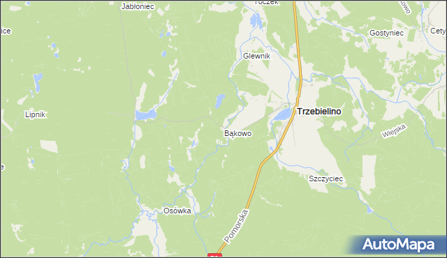 mapa Bąkowo gmina Trzebielino, Bąkowo gmina Trzebielino na mapie Targeo