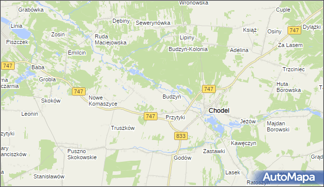 mapa Budzyń gmina Chodel, Budzyń gmina Chodel na mapie Targeo