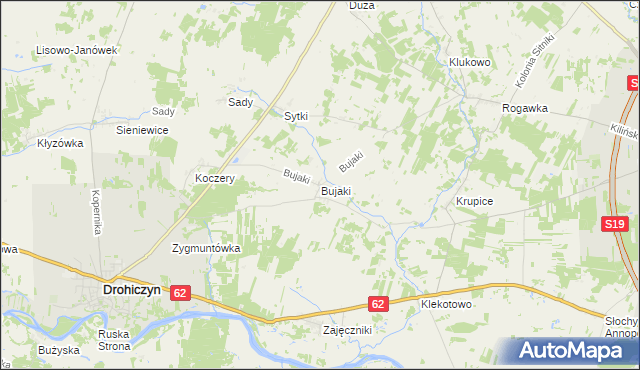 mapa Bujaki gmina Drohiczyn, Bujaki gmina Drohiczyn na mapie Targeo