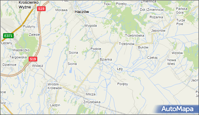 mapa Bzianka gmina Rymanów, Bzianka gmina Rymanów na mapie Targeo