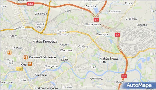 mapa Czyżyny, Czyżyny na mapie Targeo