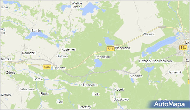 mapa Dębowiec gmina Lidzbark, Dębowiec gmina Lidzbark na mapie Targeo