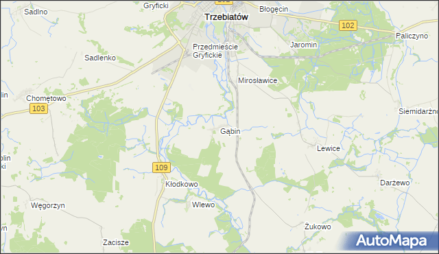 mapa Gąbin gmina Trzebiatów, Gąbin gmina Trzebiatów na mapie Targeo