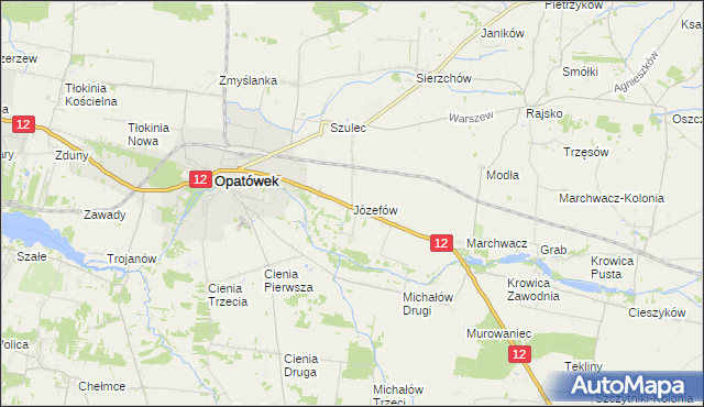 mapa Józefów gmina Opatówek, Józefów gmina Opatówek na mapie Targeo