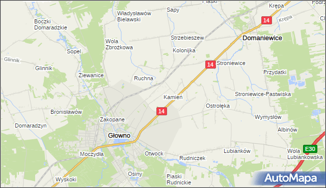 mapa Kamień gmina Głowno, Kamień gmina Głowno na mapie Targeo