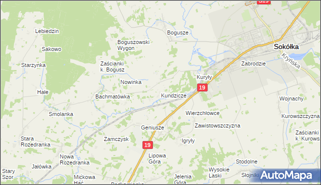 mapa Kundzicze gmina Sokółka, Kundzicze gmina Sokółka na mapie Targeo