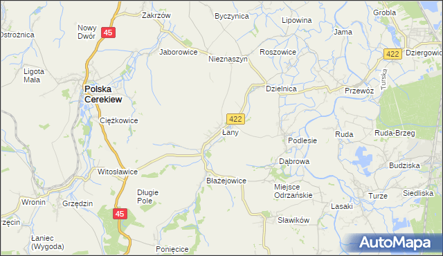 mapa Łany gmina Cisek, Łany gmina Cisek na mapie Targeo