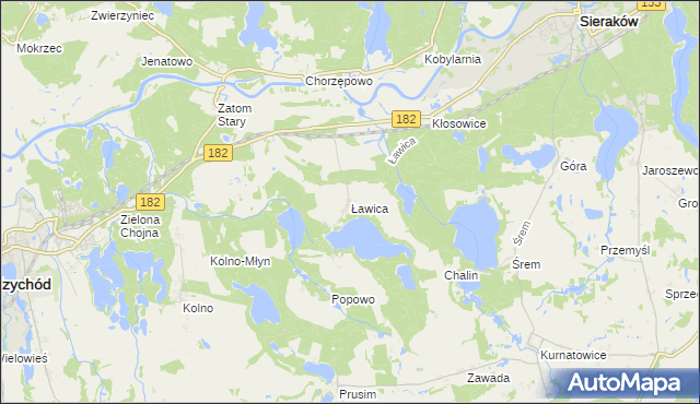 mapa Ławica gmina Sieraków, Ławica gmina Sieraków na mapie Targeo