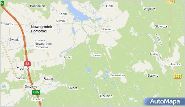 mapa Ławin, Ławin na mapie Targeo