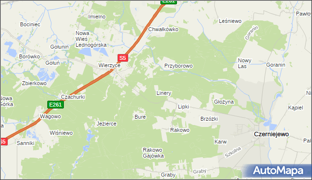 mapa Linery, Linery na mapie Targeo