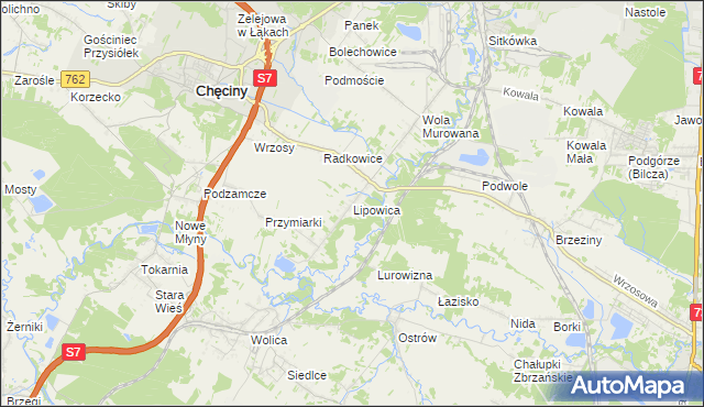 mapa Lipowica gmina Chęciny, Lipowica gmina Chęciny na mapie Targeo