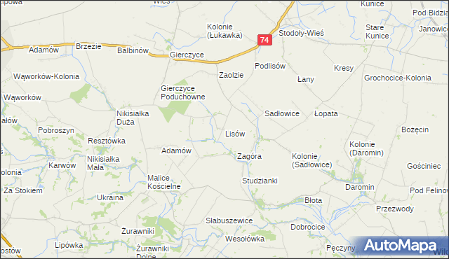 mapa Lisów gmina Wojciechowice, Lisów gmina Wojciechowice na mapie Targeo