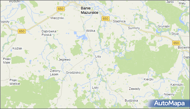 mapa Lisy gmina Banie Mazurskie, Lisy gmina Banie Mazurskie na mapie Targeo