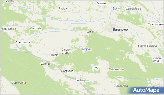mapa Majdan gmina Baranowo, Majdan gmina Baranowo na mapie Targeo