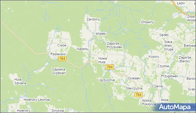 mapa Nowa Huta gmina Raków, Nowa Huta gmina Raków na mapie Targeo