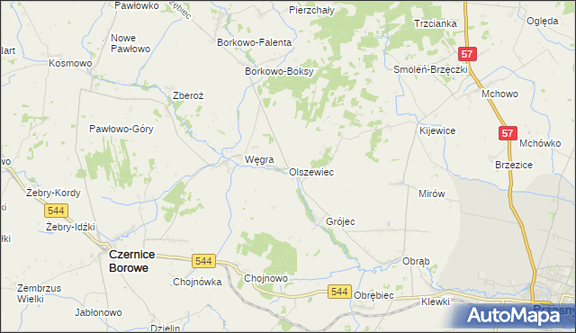 mapa Olszewiec gmina Czernice Borowe, Olszewiec gmina Czernice Borowe na mapie Targeo