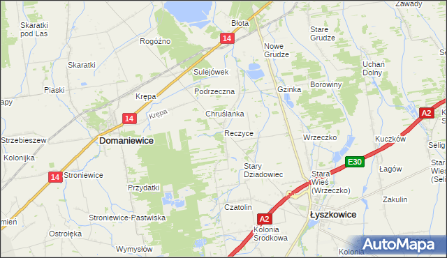 mapa Reczyce gmina Domaniewice, Reczyce gmina Domaniewice na mapie Targeo