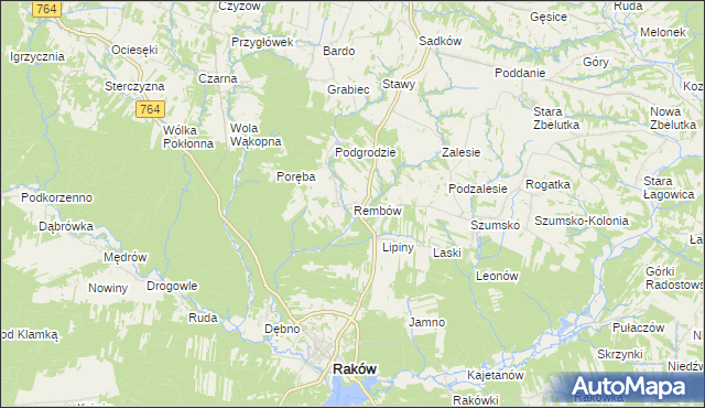 mapa Rembów gmina Raków, Rembów gmina Raków na mapie Targeo