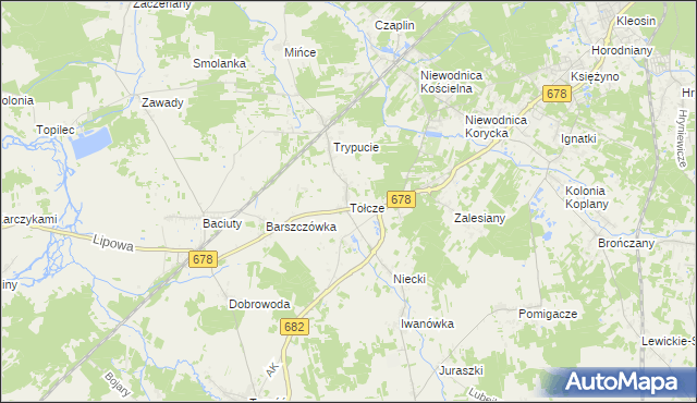 mapa Tołcze gmina Turośń Kościelna, Tołcze gmina Turośń Kościelna na mapie Targeo