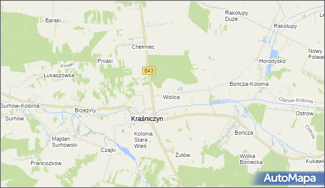 mapa Wolica gmina Kraśniczyn, Wolica gmina Kraśniczyn na mapie Targeo
