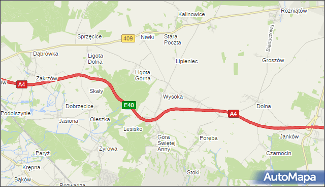 mapa Wysoka gmina Leśnica, Wysoka gmina Leśnica na mapie Targeo