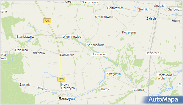 mapa Bobrowiec gmina Rzeczyca, Bobrowiec gmina Rzeczyca na mapie Targeo