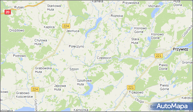 mapa Częstocin, Częstocin na mapie Targeo