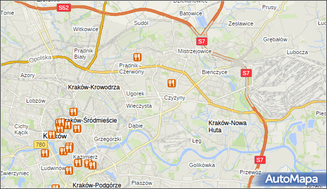 mapa Czyżyny, Czyżyny na mapie Targeo