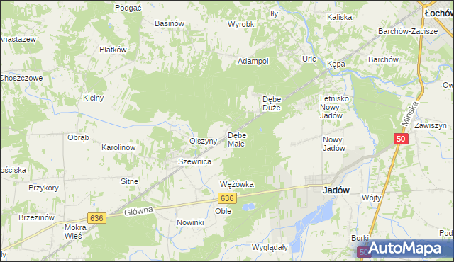 mapa Dębe Małe gmina Jadów, Dębe Małe gmina Jadów na mapie Targeo