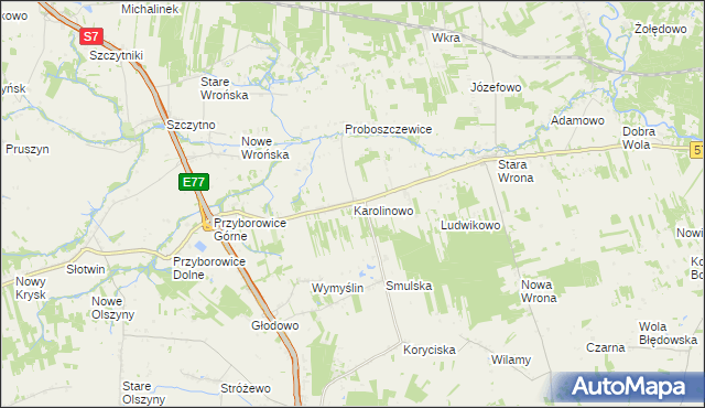 mapa Karolinowo gmina Załuski, Karolinowo gmina Załuski na mapie Targeo