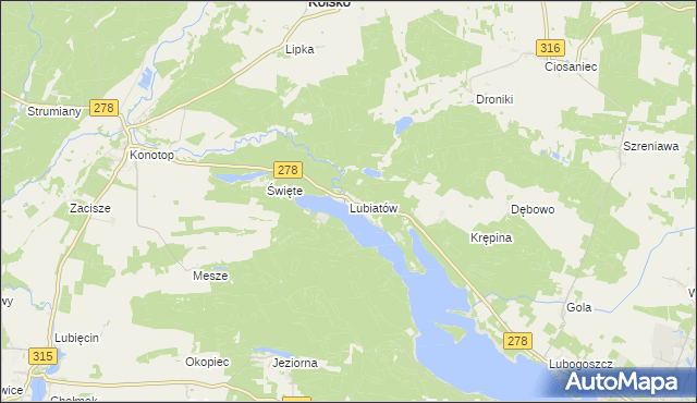 mapa Lubiatów gmina Sława, Lubiatów gmina Sława na mapie Targeo