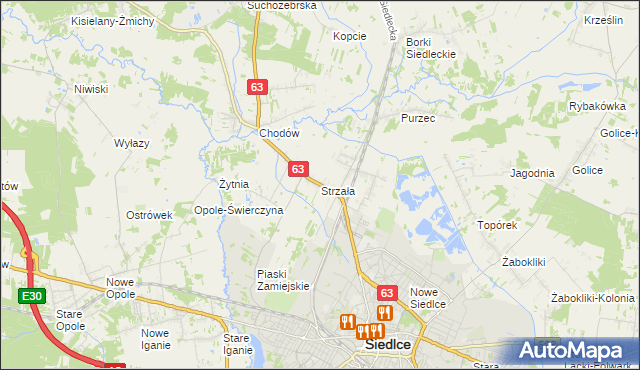 mapa Strzała gmina Siedlce, Strzała gmina Siedlce na mapie Targeo