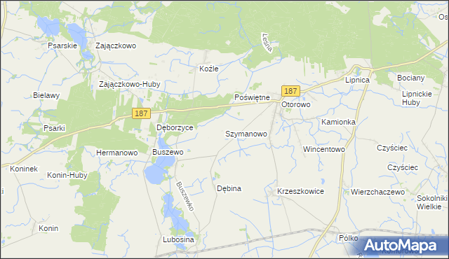 mapa Szymanowo gmina Pniewy, Szymanowo gmina Pniewy na mapie Targeo
