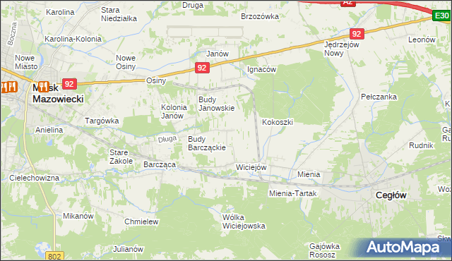 mapa Tyborów gmina Cegłów, Tyborów gmina Cegłów na mapie Targeo