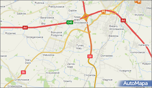 mapa Tyniec Mały, Tyniec Mały na mapie Targeo