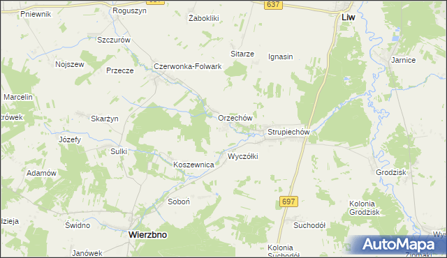 mapa Wąsosze gmina Wierzbno, Wąsosze gmina Wierzbno na mapie Targeo