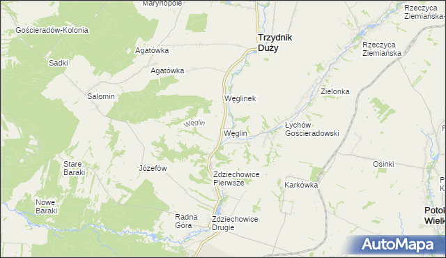 mapa Węglin gmina Trzydnik Duży, Węglin gmina Trzydnik Duży na mapie Targeo