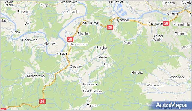 mapa Zalesie gmina Krasiczyn, Zalesie gmina Krasiczyn na mapie Targeo