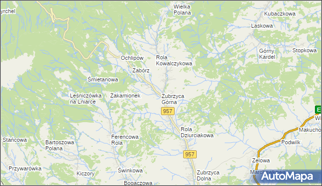 mapa Zubrzyca Górna, Zubrzyca Górna na mapie Targeo