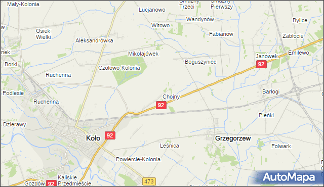 mapa Chojny gmina Koło, Chojny gmina Koło na mapie Targeo