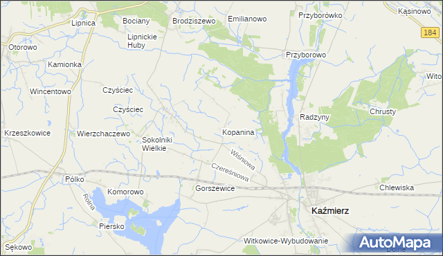 mapa Kopanina gmina Kaźmierz, Kopanina gmina Kaźmierz na mapie Targeo