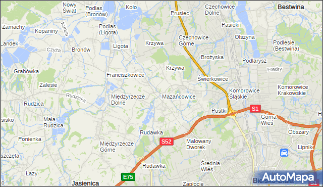 mapa Mazańcowice, Mazańcowice na mapie Targeo