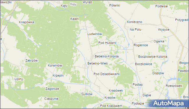 mapa Bebelno-Kolonia, Bebelno-Kolonia na mapie Targeo