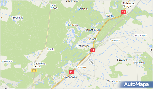 mapa Rożnowice gmina Rogoźno, Rożnowice gmina Rogoźno na mapie Targeo