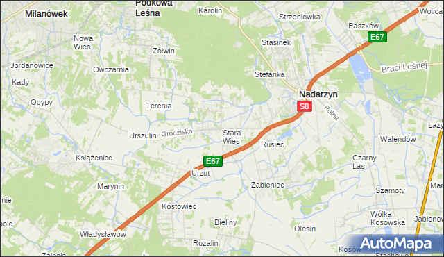 mapa Stara Wieś gmina Nadarzyn, Stara Wieś gmina Nadarzyn na mapie Targeo