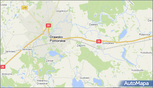 mapa Zagórki gmina Drawsko Pomorskie, Zagórki gmina Drawsko Pomorskie na mapie Targeo